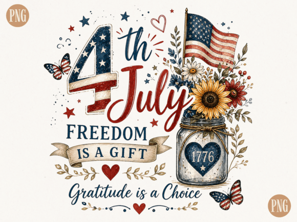 4th of July Freedom is a Gift PNG: A Patriotic Design Asset