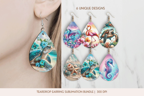 Beach Teardrop Earring PNG Sublimation B: Coastal Craft Files