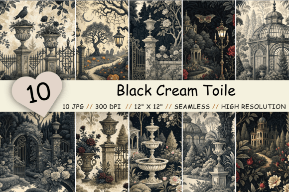 Elevate Your Projects with Black Cream Toile Digital Paper