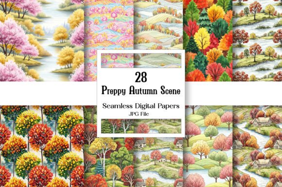 Embrace the Season with Preppy Autumn Scene Digital Paper