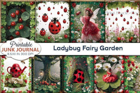 Enchanting Ladybug Fairy Garden Junk Journal Pages for Makers