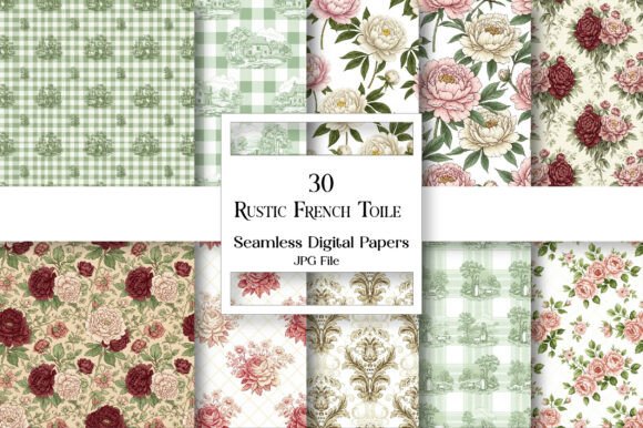 Rustic French Toile Digital Paper Pack: Timeless Elegance