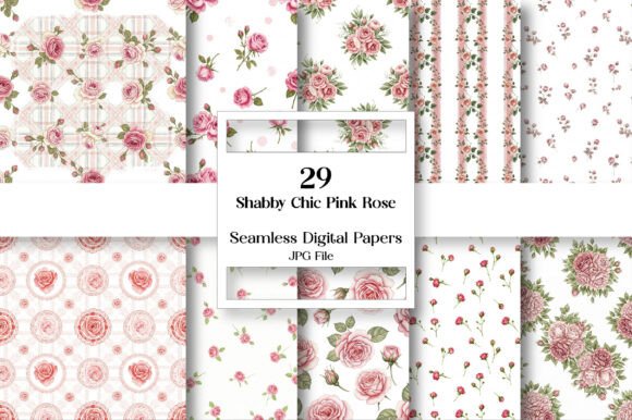 Timeless Romance in Every Pixel: The Shabby Chic Pink Rose Digital Paper Bundle