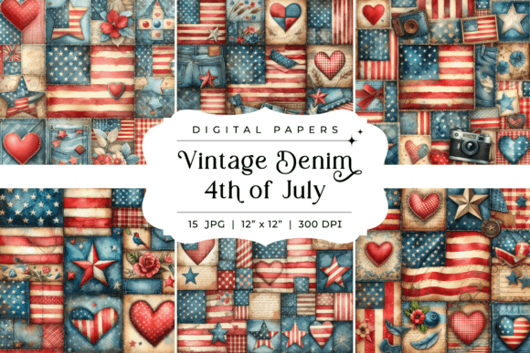 Vintage Denim 4th of July Backgrounds: A Digital Paper Pack for Patriotic Projects